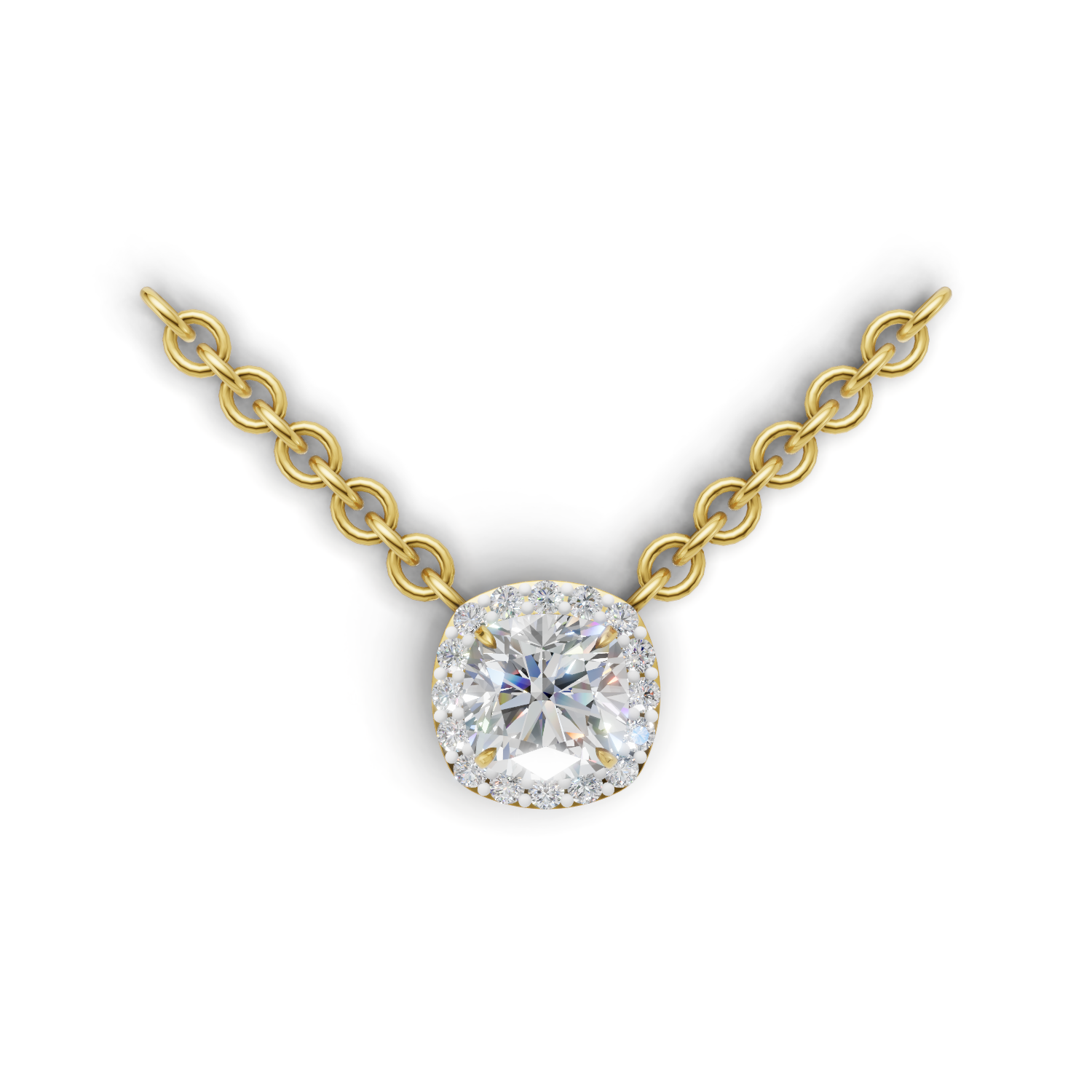 Pendant Cushion Halo 18k Yellow Gold 1ct