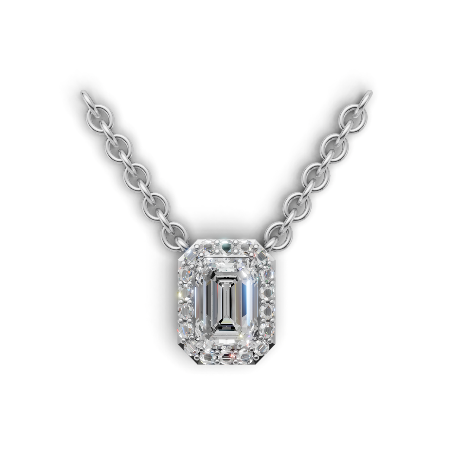 Pendant Emerald Halo 18k White Gold 1ct