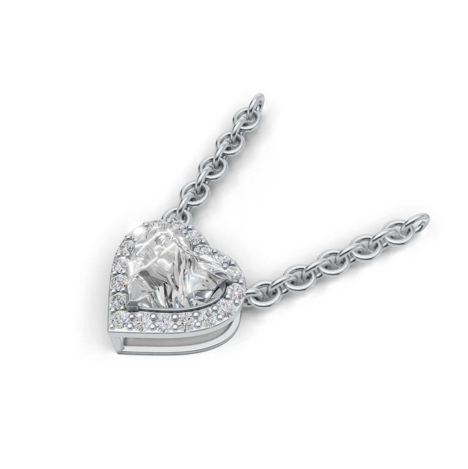 Pendant Heart Halo K14 White Gold 1ct