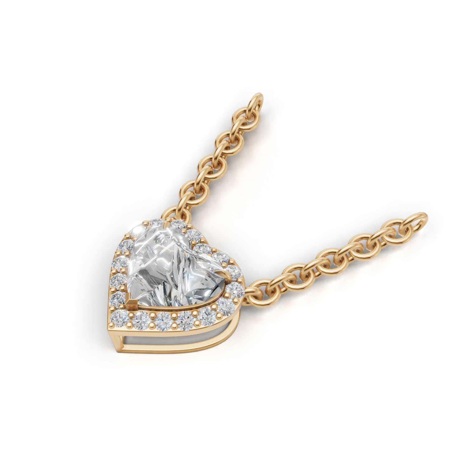 Pendant Heart Halo K14 Yellow Gold 1ct