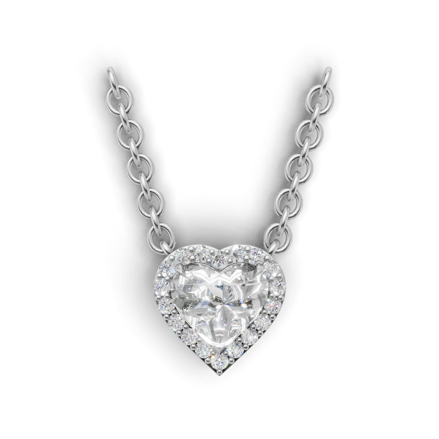 Pendant Heart Halo 18k White Gold 1ct
