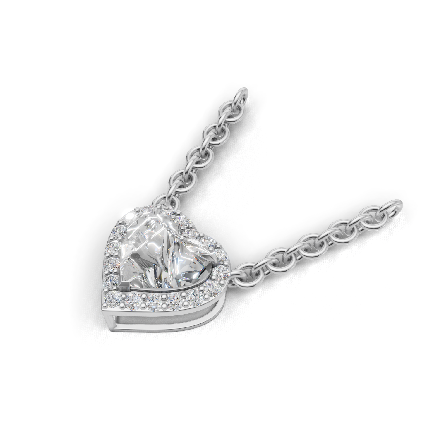 Pendant Heart Halo 18k White Gold 1ct