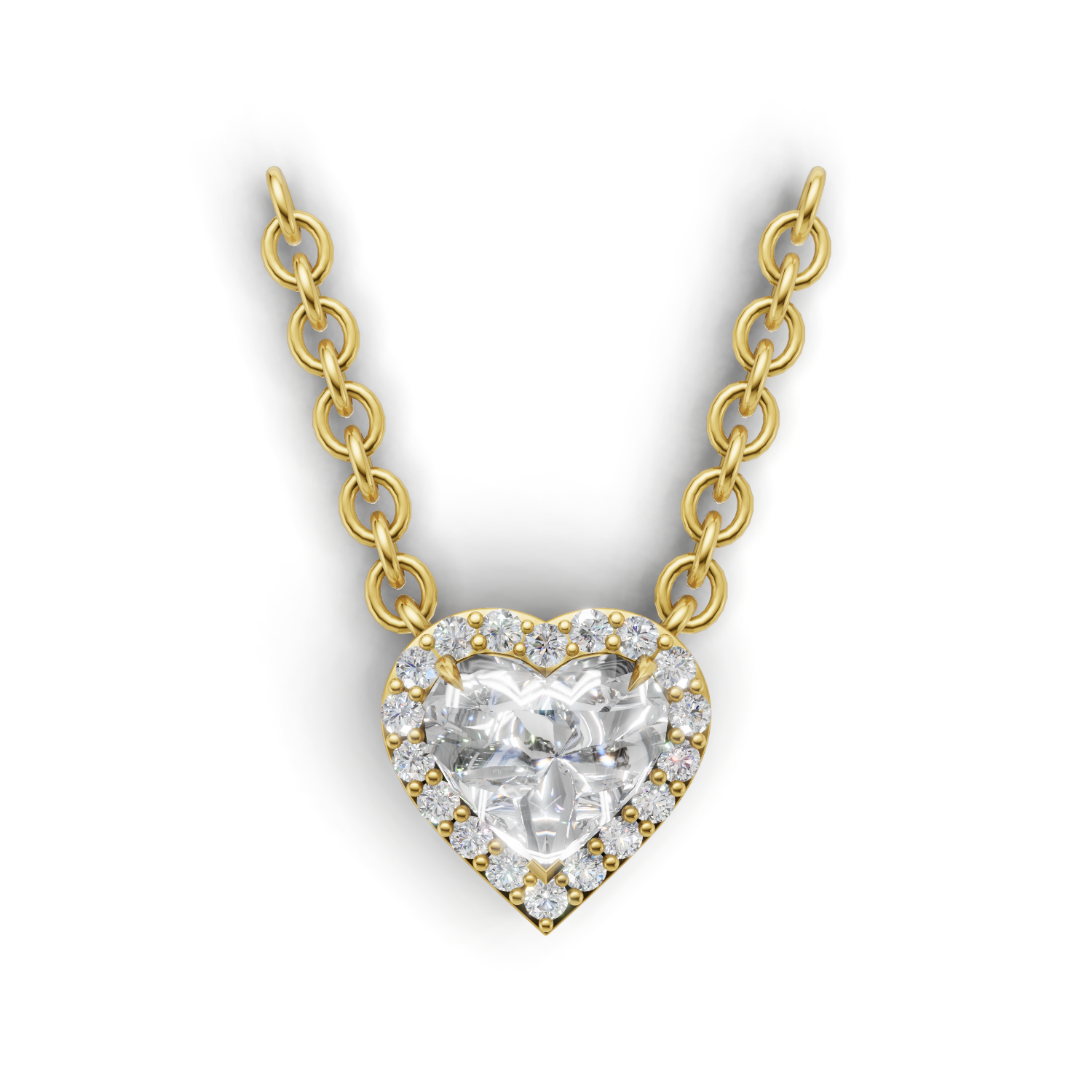 Pendant Heart Halo 18k Yellow Gold 1ct