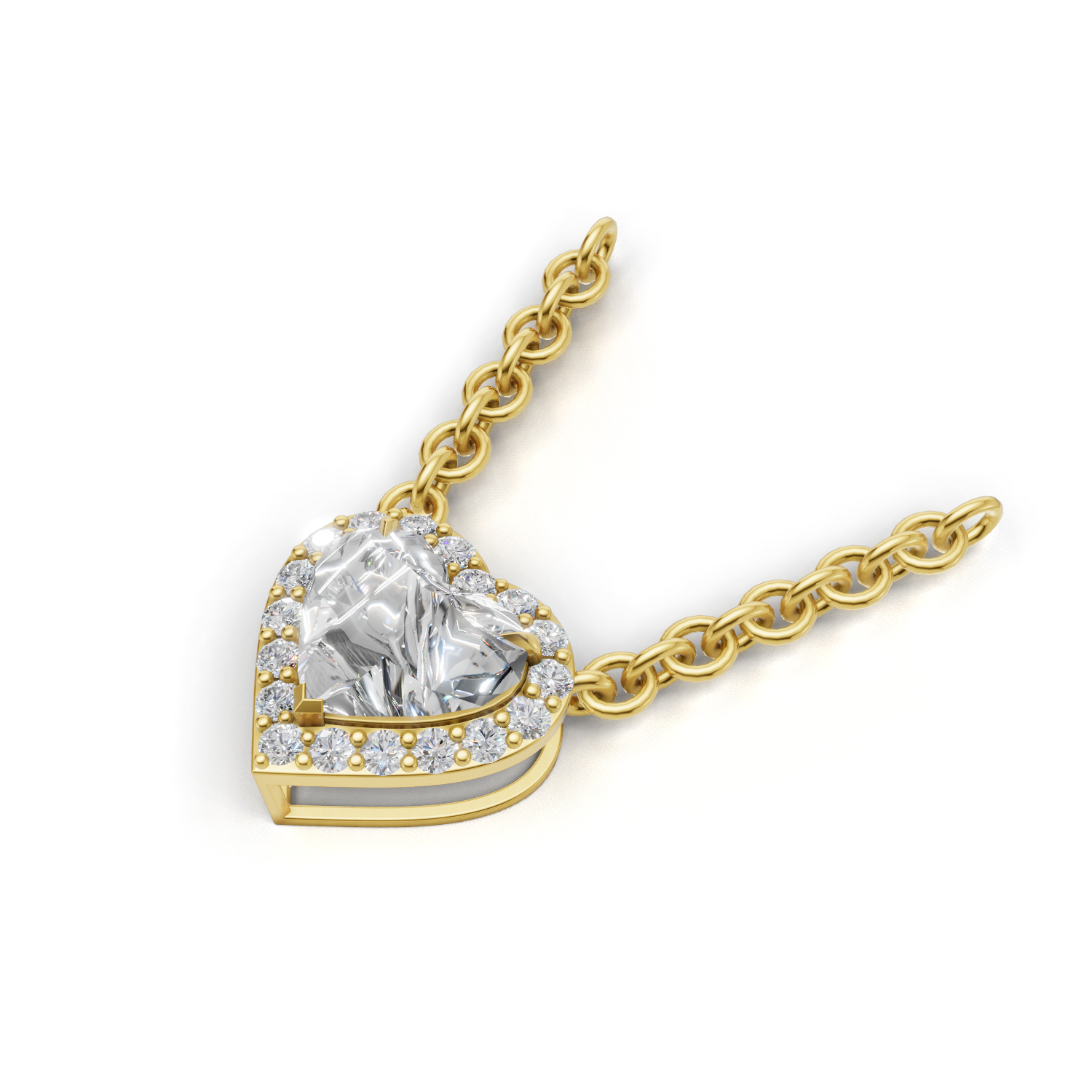 Pendant Heart Halo 18k Yellow Gold 1ct
