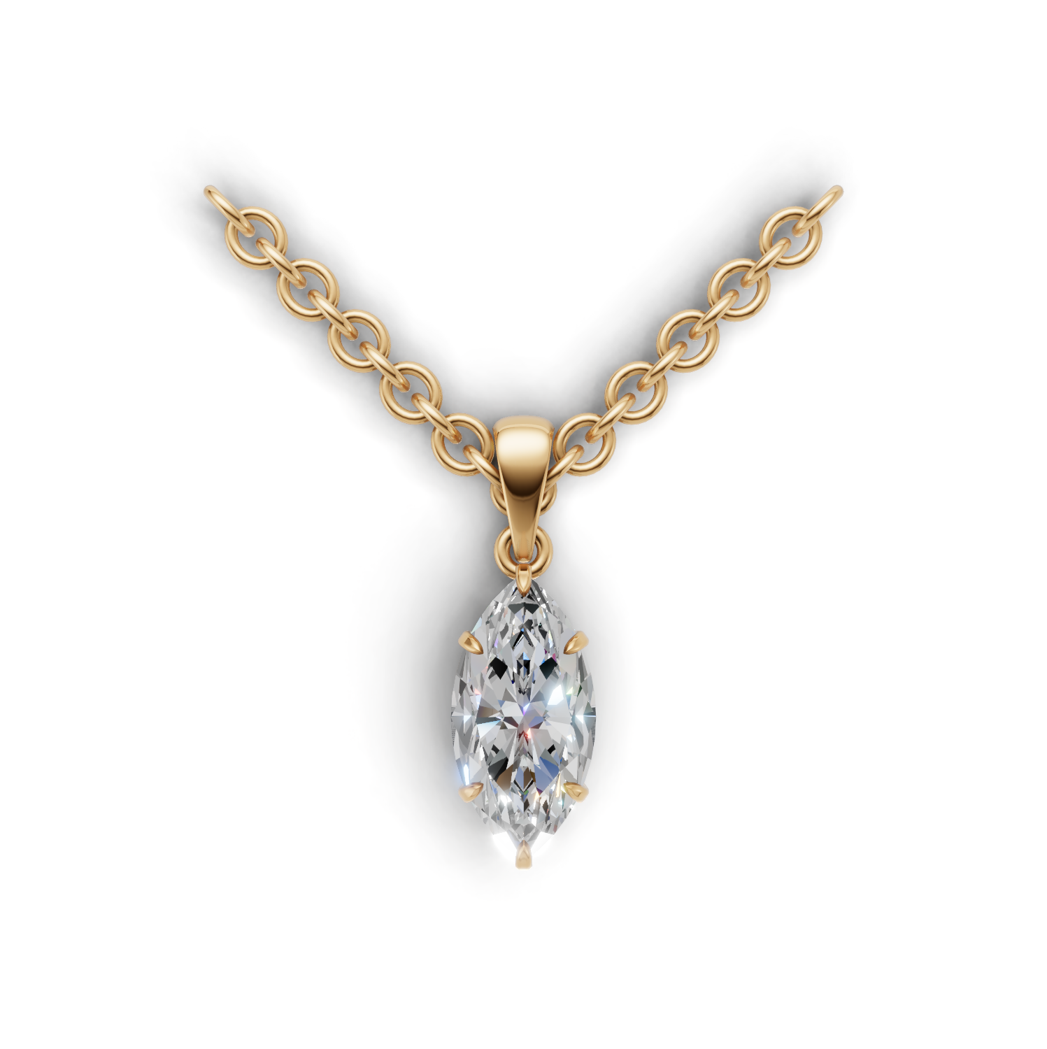 Pendant Marquise Solitaire K14 Yellow Gold 1ct