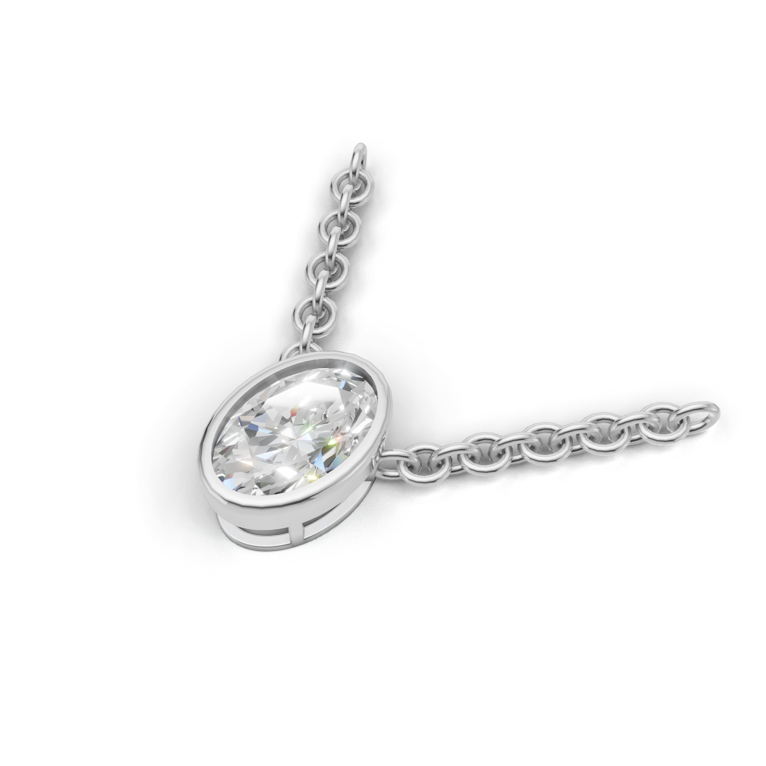 Pendant Oval Bezel 18k White Gold 1ct