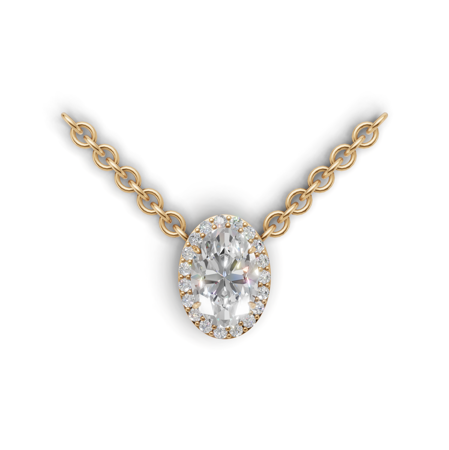 Pendant Oval Halo K14 Yellow Gold 1ct