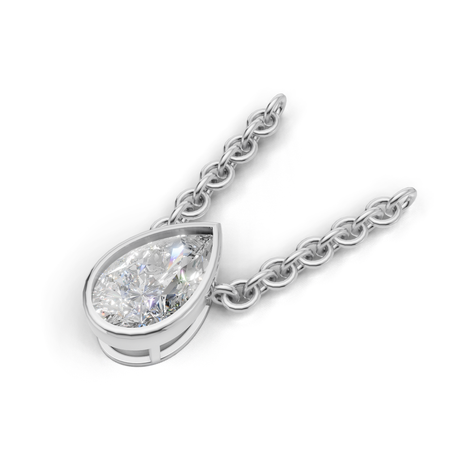 Pendant Pear Bezel 18k White Gold 1ct