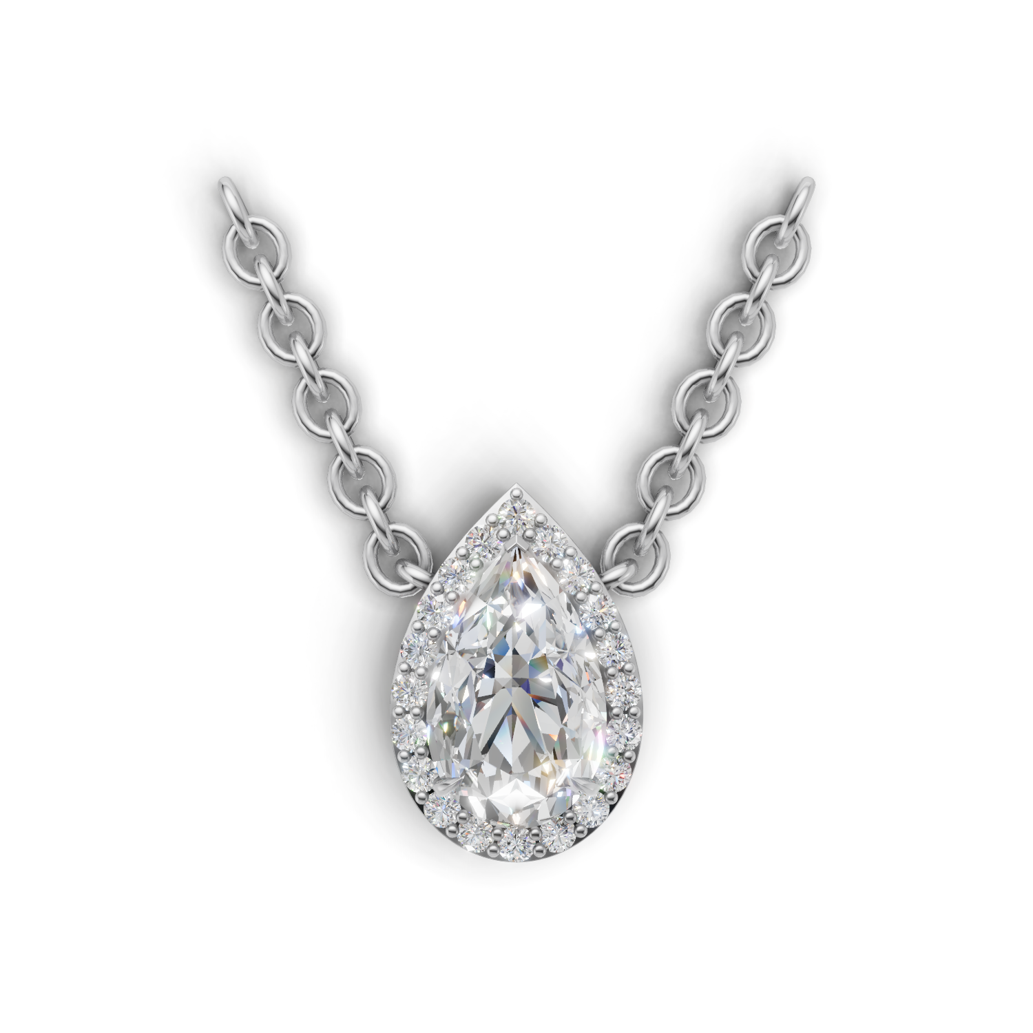 Pendant Pear Halo 18k White Gold 1ct