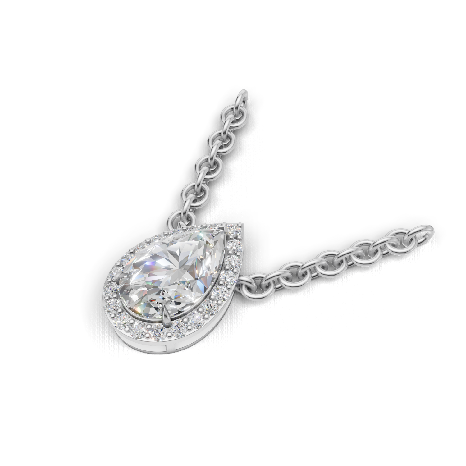 Pendant Pear Halo 18k White Gold 1ct