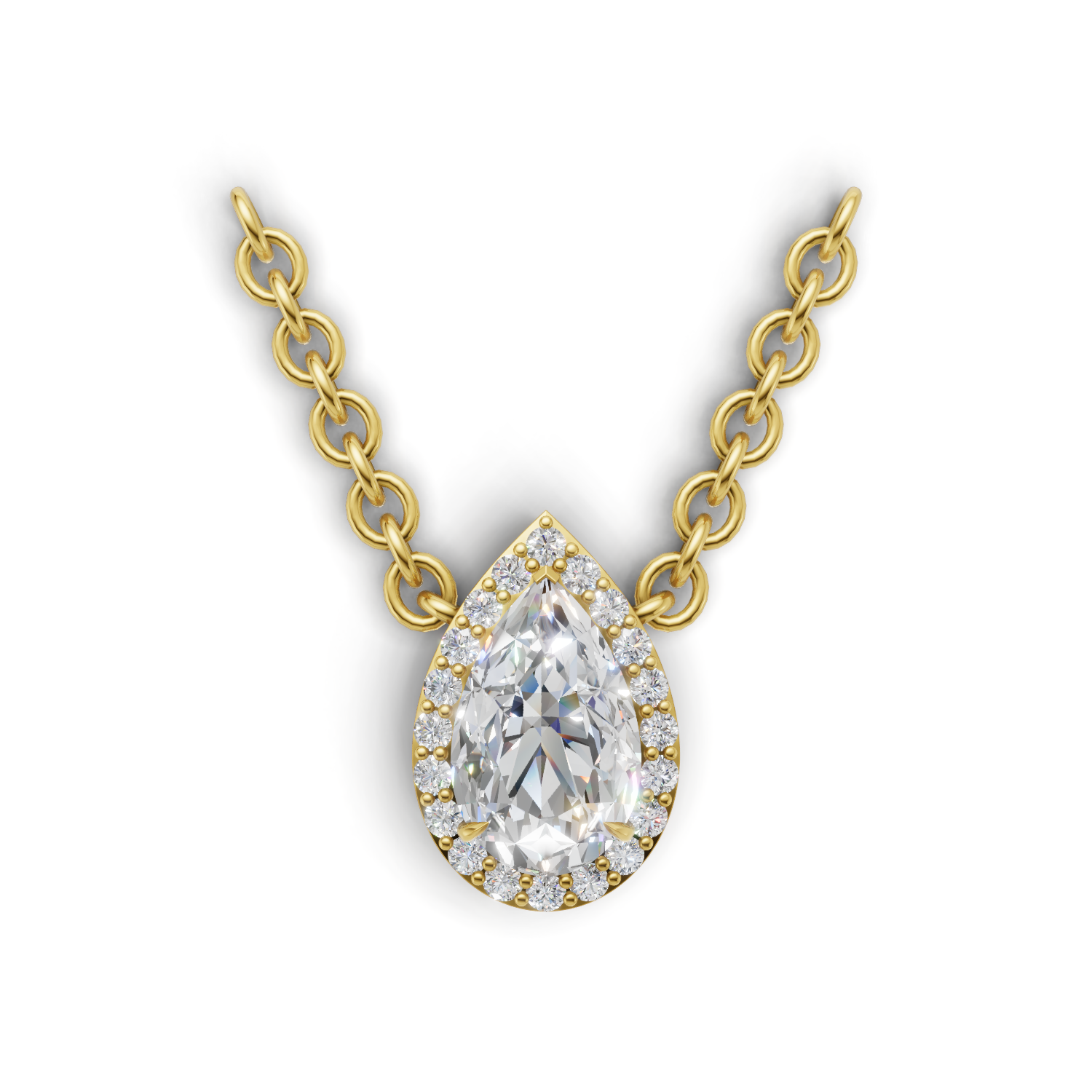 Pendant Pear Halo 18k Yellow Gold 1ct