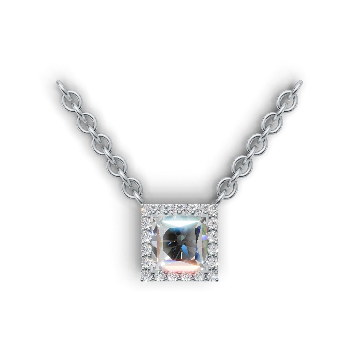 Pendant Princess Halo K14 White Gold 1ct