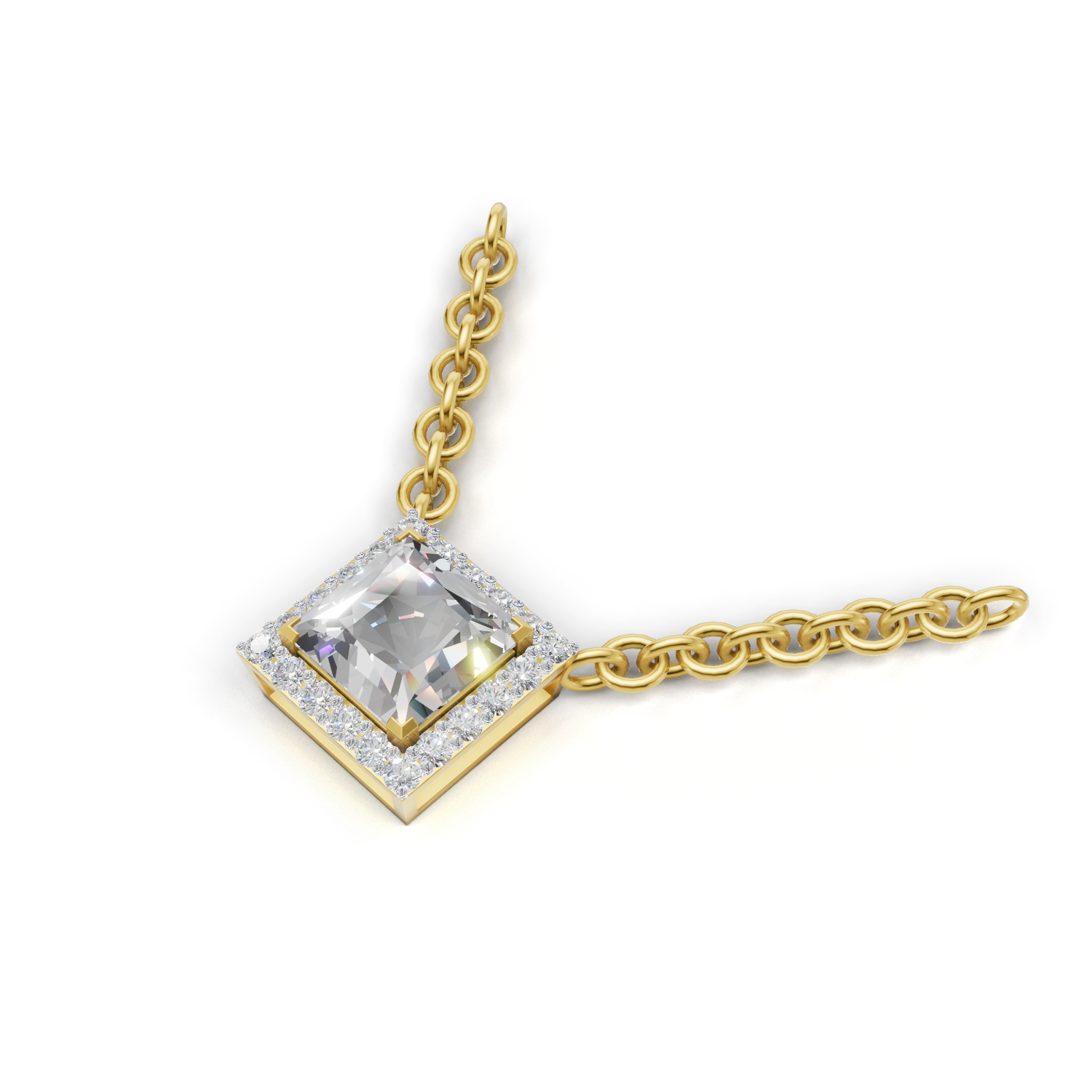 Pendant Princess Halo 18k Yellow Gold 1ct