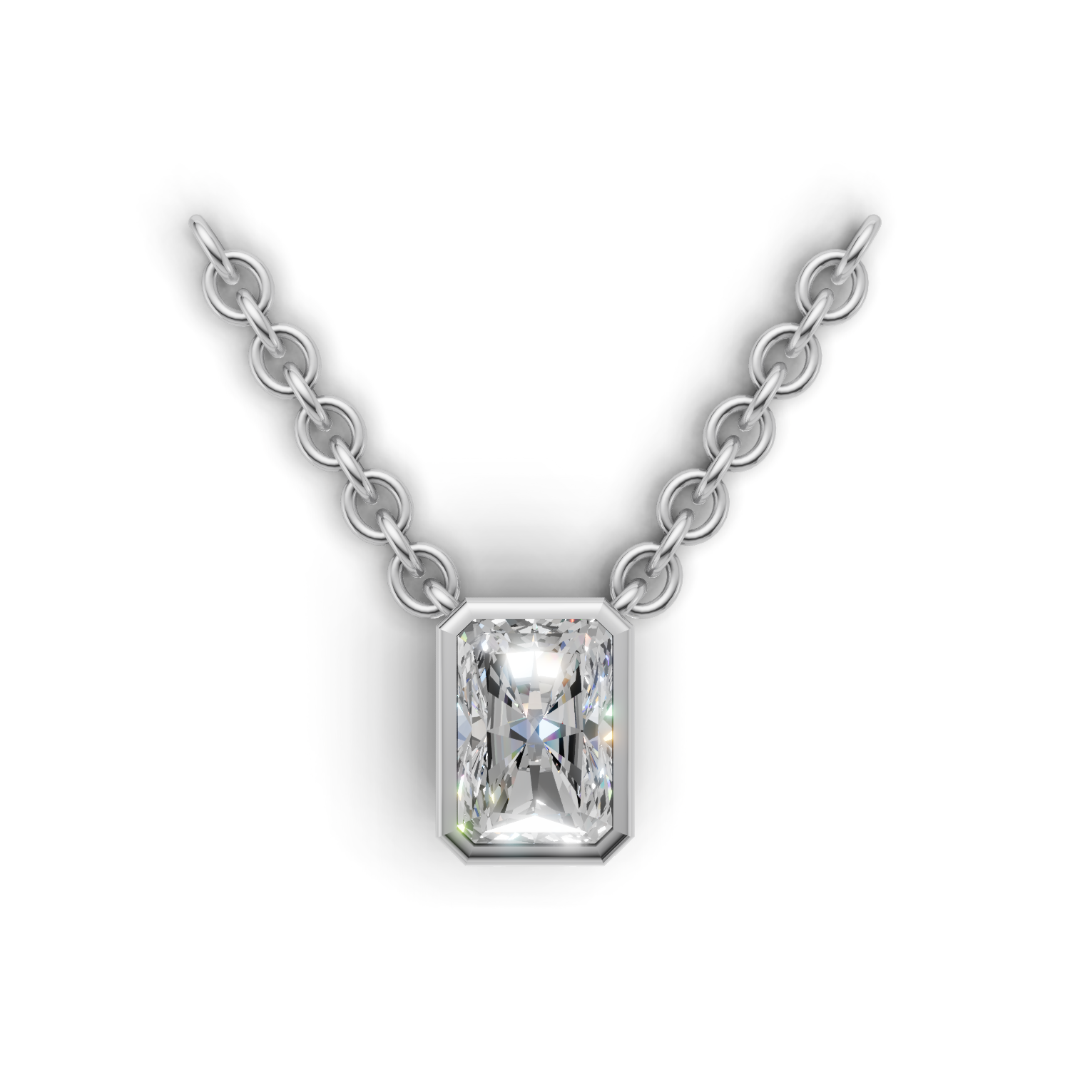 Pendant Radiant Bezel 18k White Gold 1ct