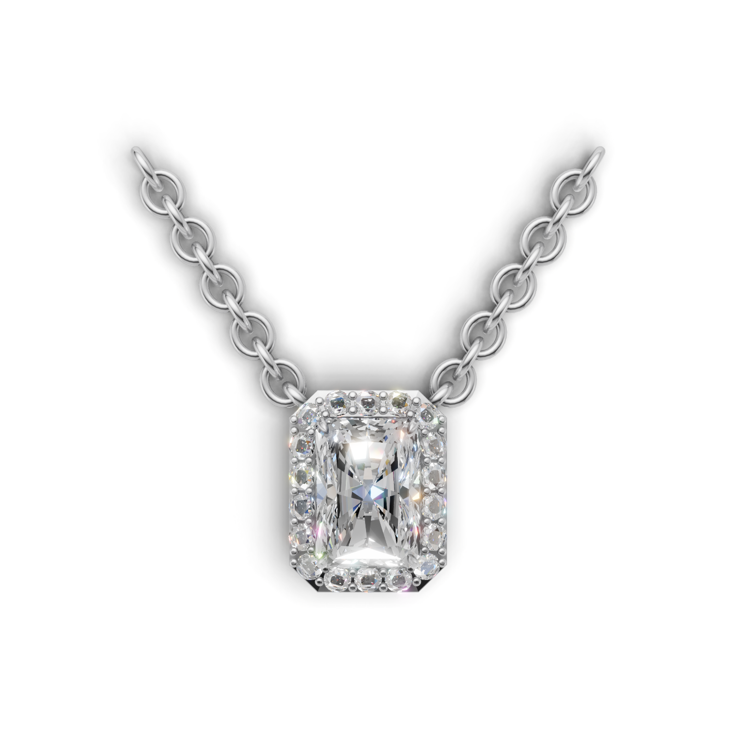 Pendant Radiant Halo 18k White Gold 1ct