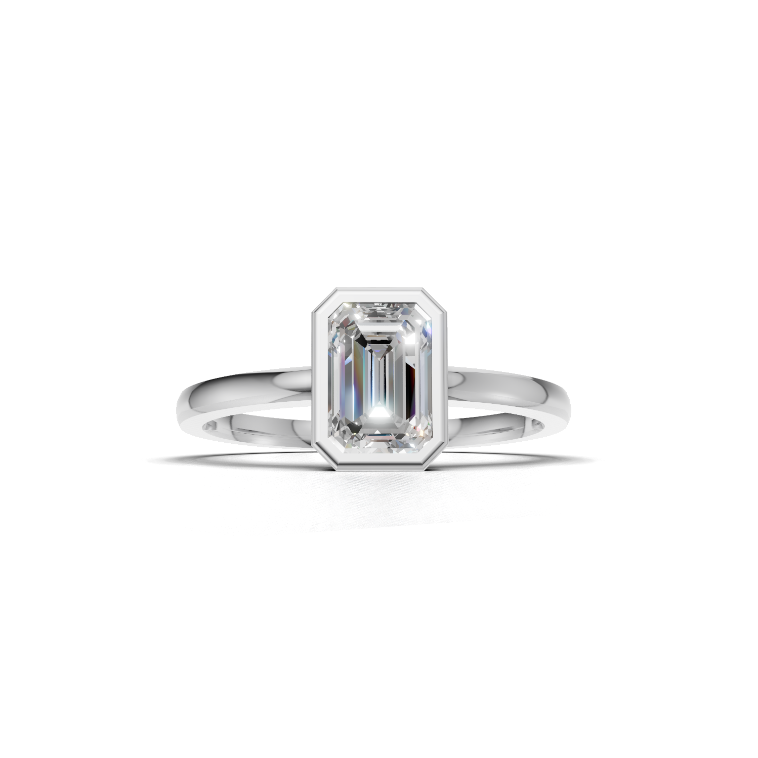 Ring Emerald Bezel 18k White Gold 1ct