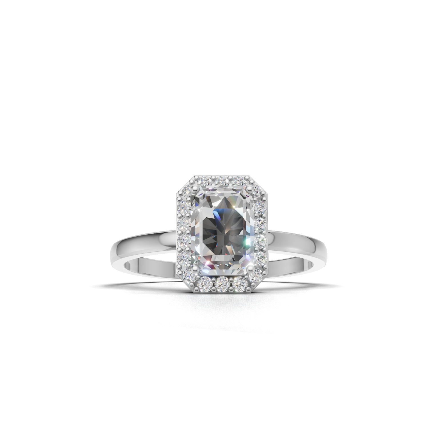 Ring Emerald Halo 18k White Gold 1ct