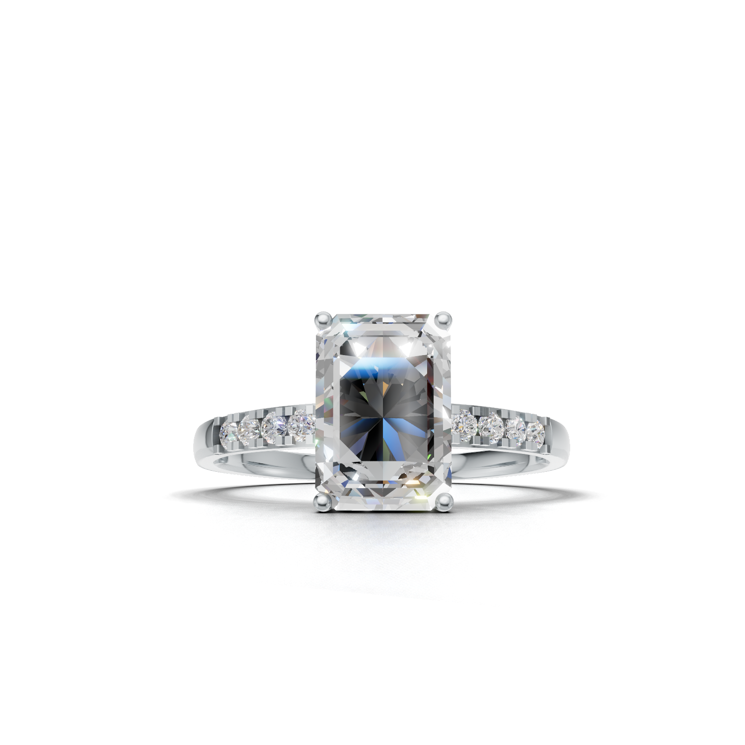 Ring Emerald Side Dia K14 White Gold 1ct