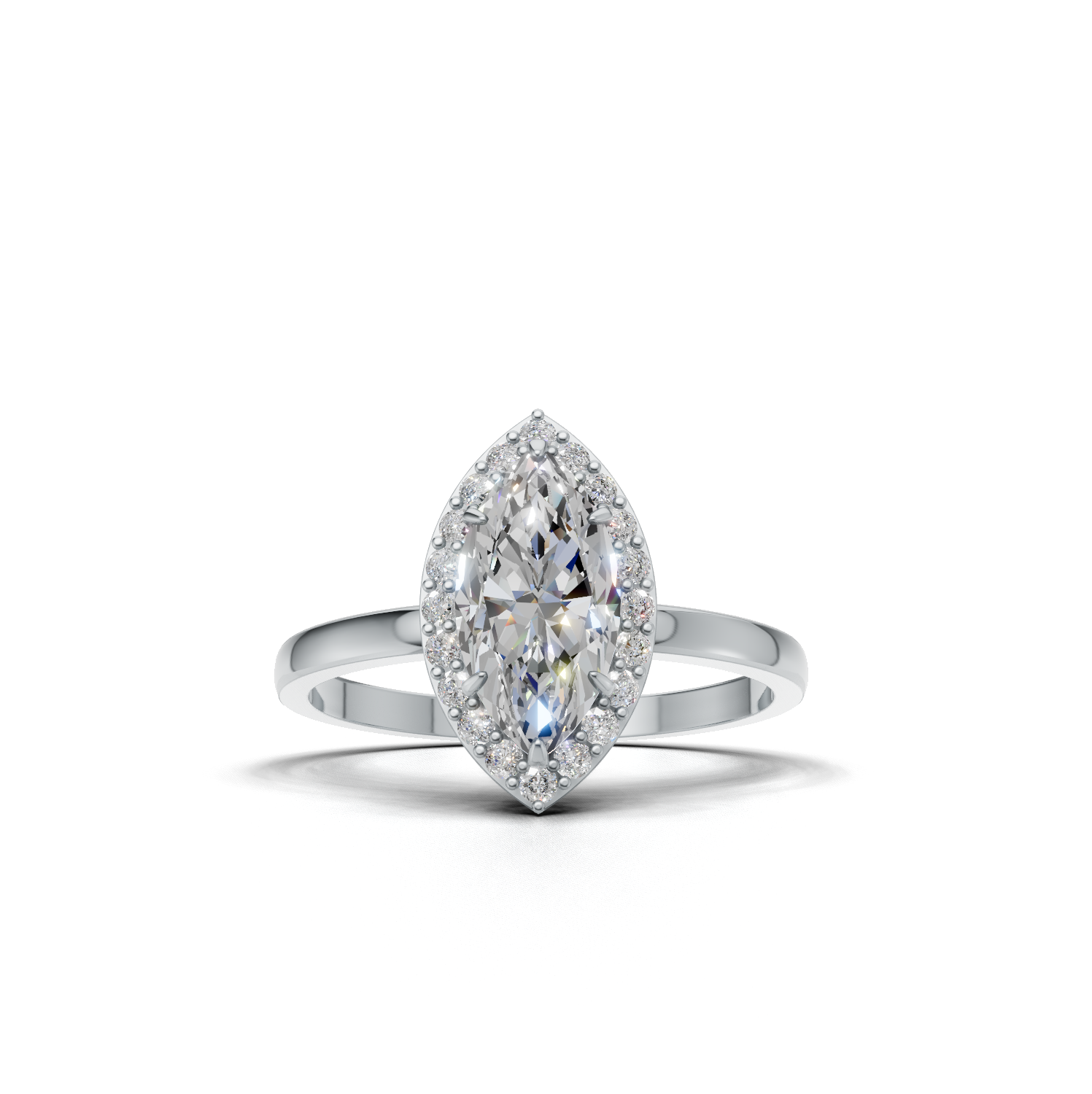 Ring Marquise Halo K14 White Gold 1ct