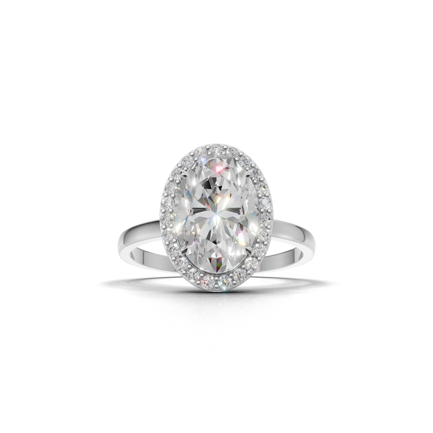 Ring Oval Halo 18k White Gold 1ct