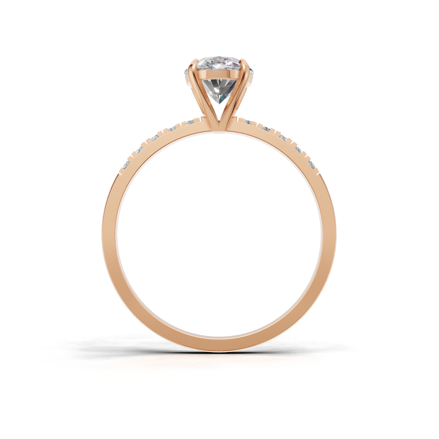Ring Oval Side Dia K18 Pink Gold 1ct