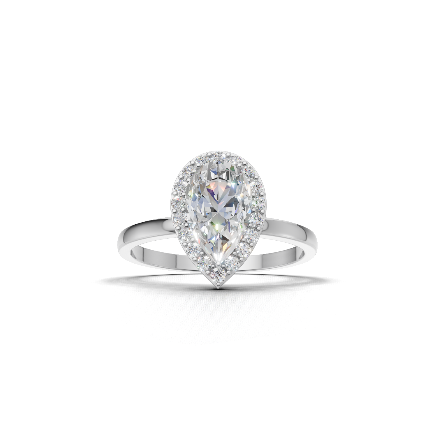 Ring Pear Halo 18k White Gold 1ct