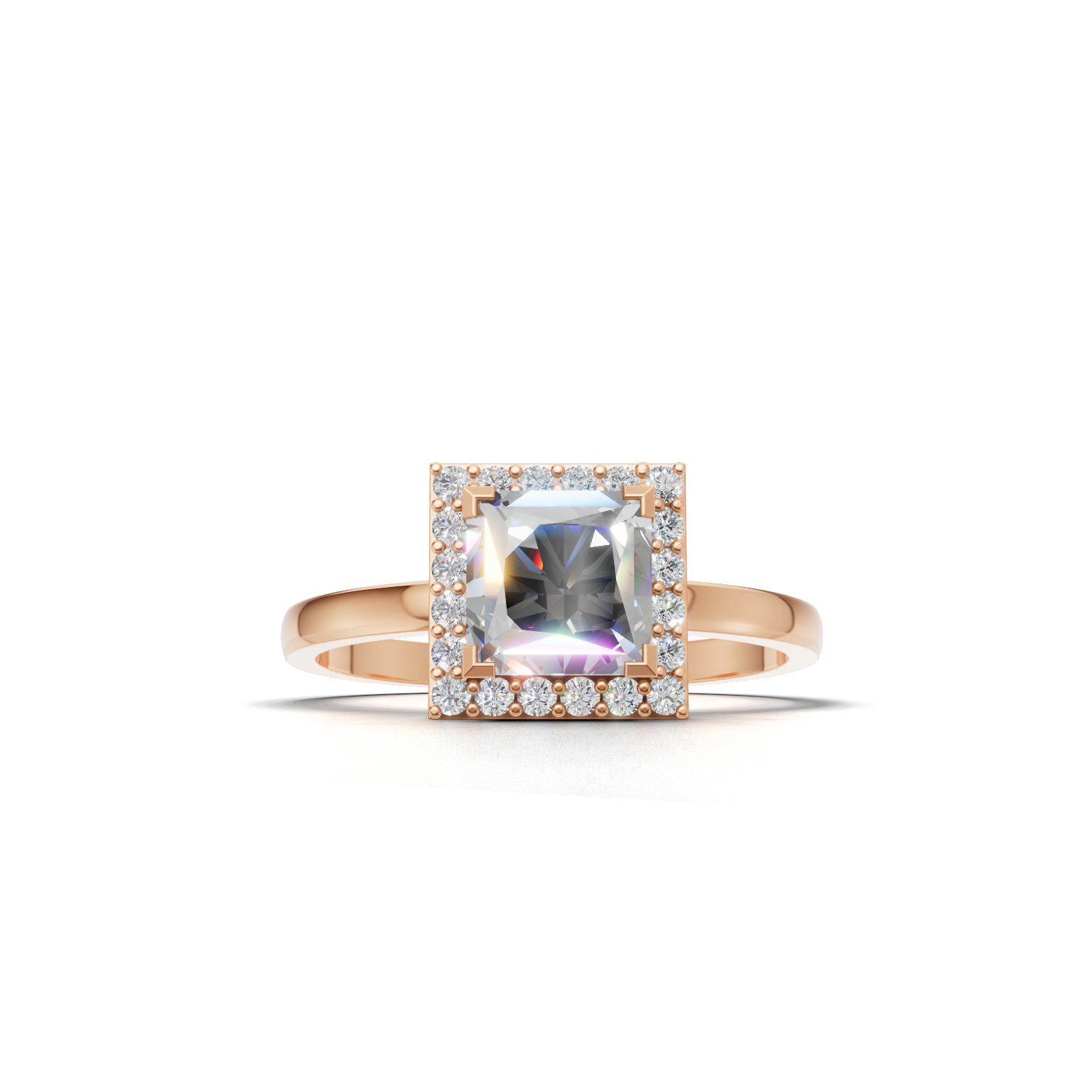 Ring Princess Halo K18 Pink Gold 1ct