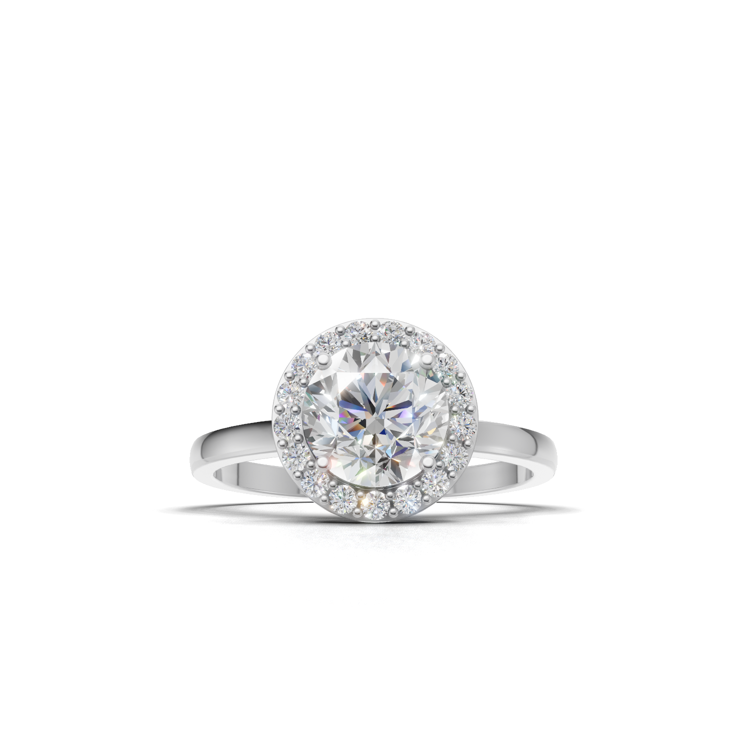 Ring Round Halo 18k White Gold 1ct
