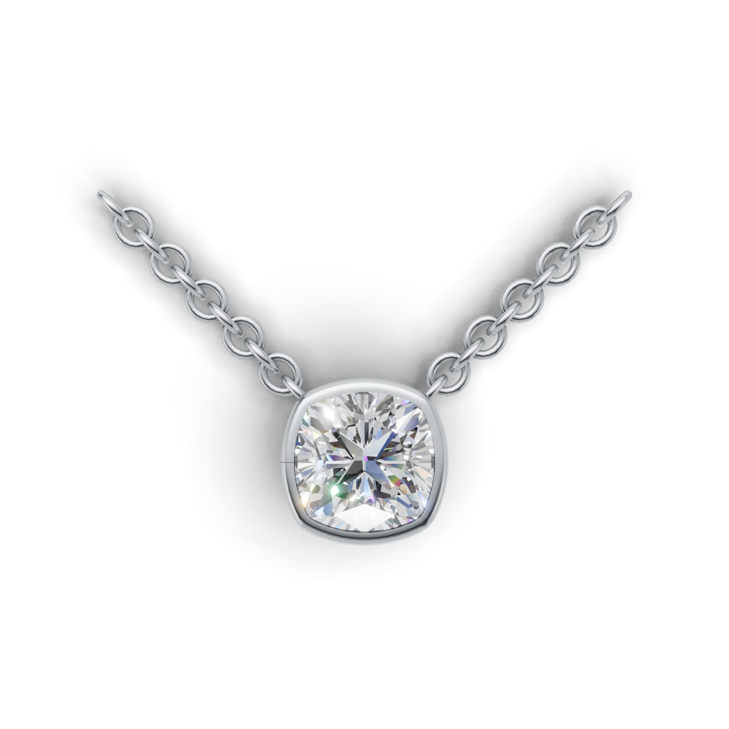 Pendant Cushion Bezel K14 White Gold 2ct
