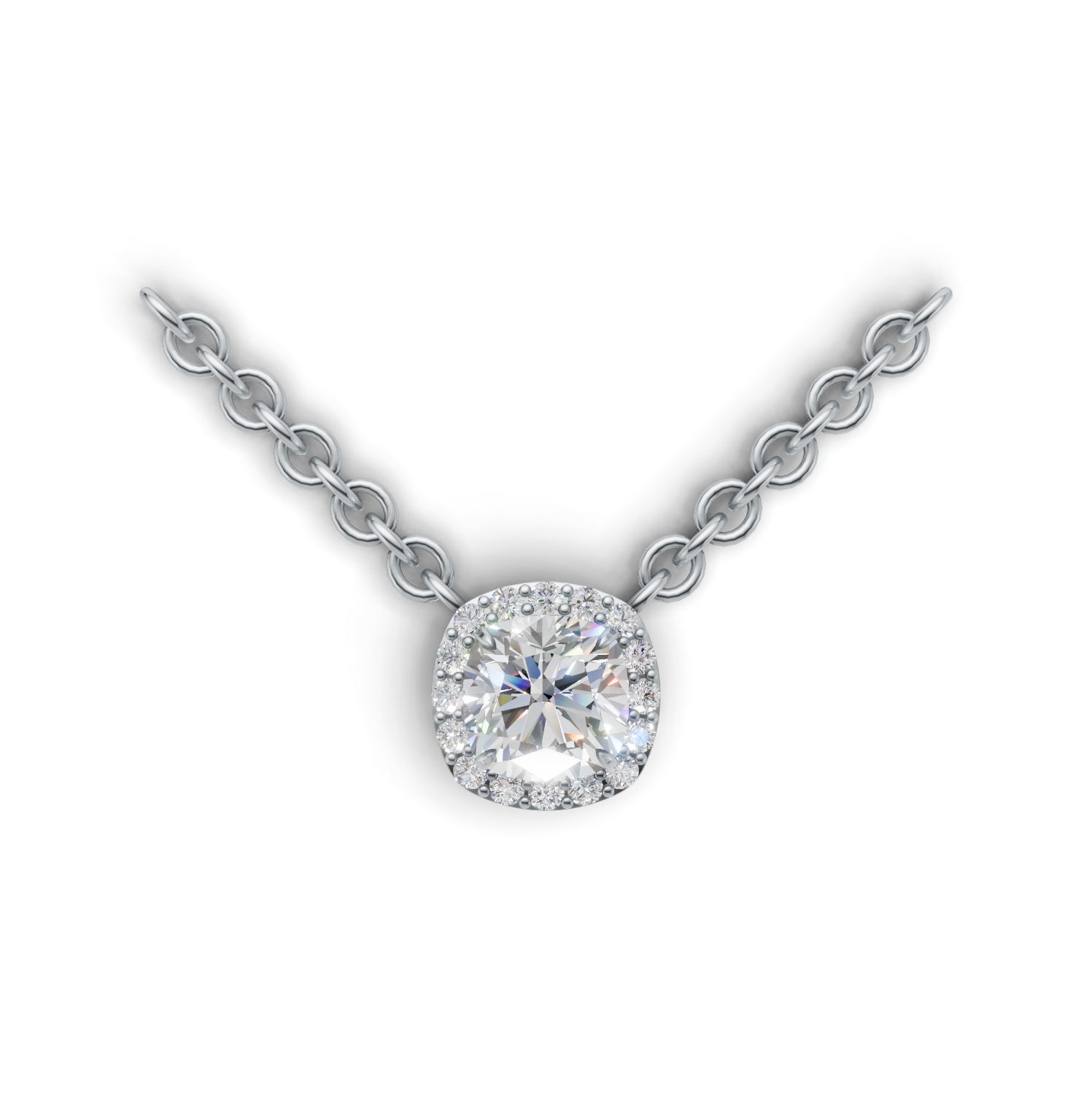 Pendant Cushion Halo K14 White Gold 1ct