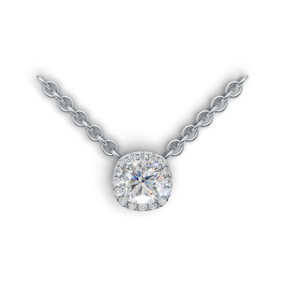 Pendant Cushion Halo K14 White Gold 1ct