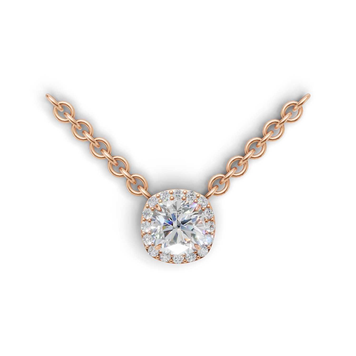 Pendant Cushion Halo K18 Pink Gold 1ct