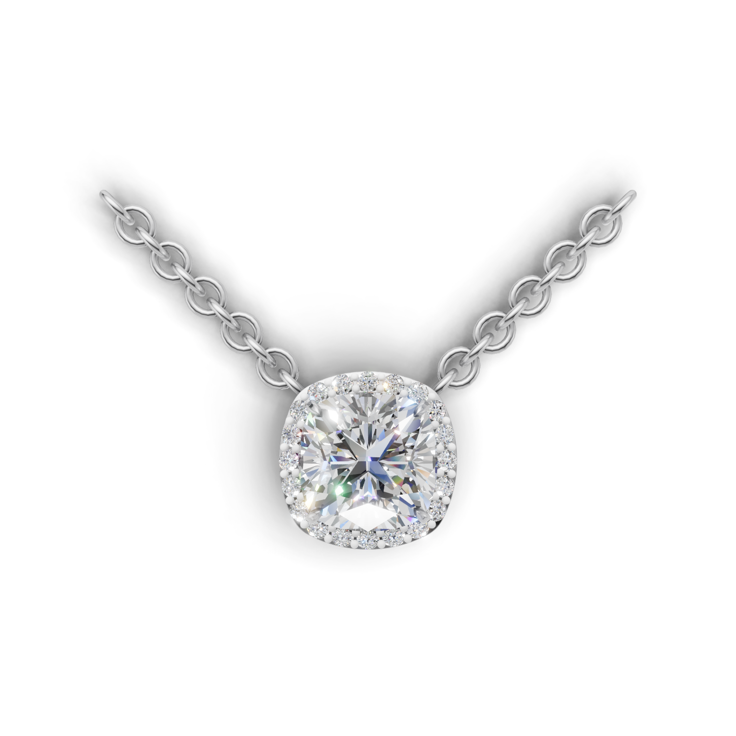 Pendant Cushion Halo 18k White Gold 2ct