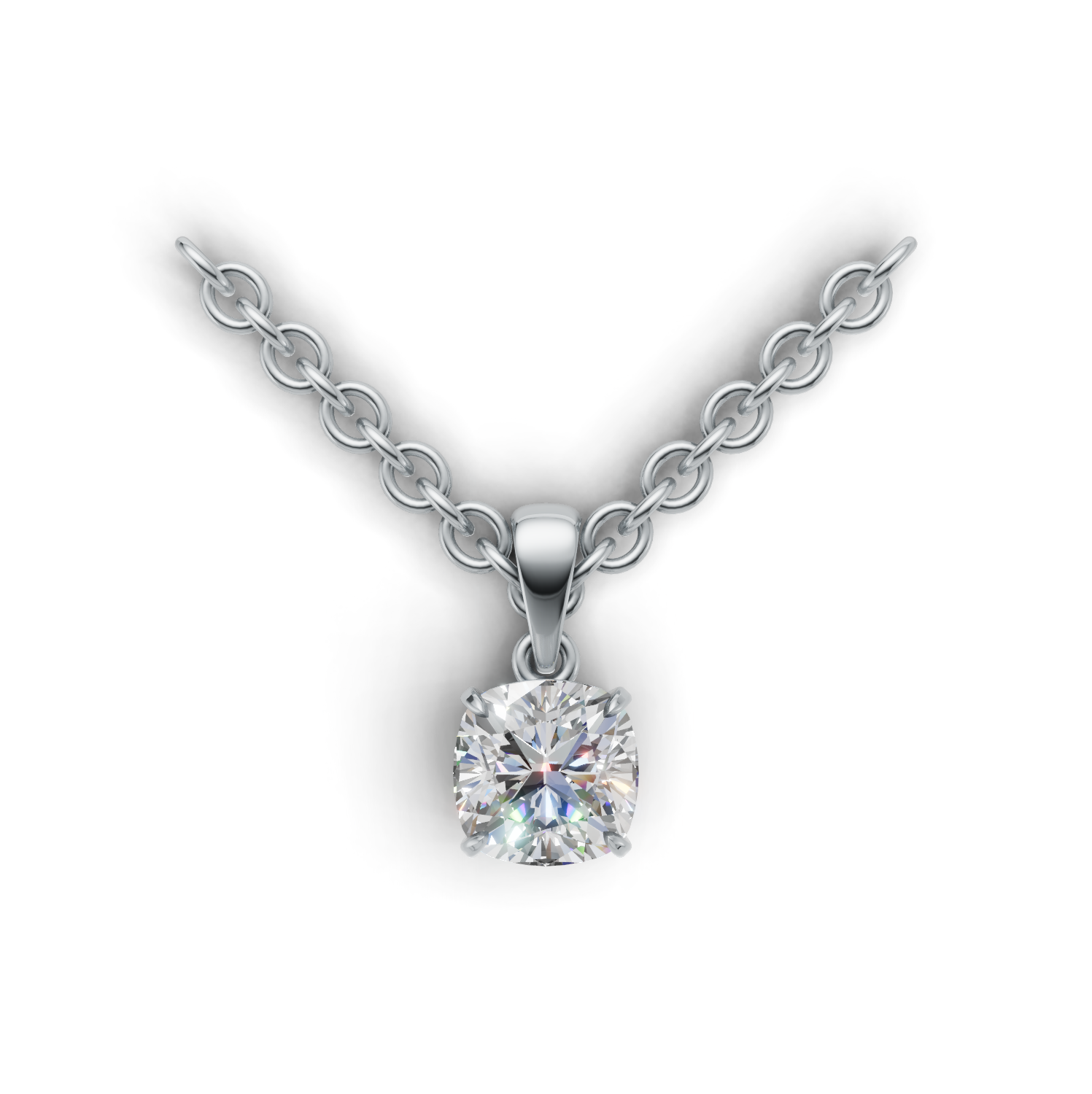Pendant Cushion Solitaire K14 White Gold 1ct
