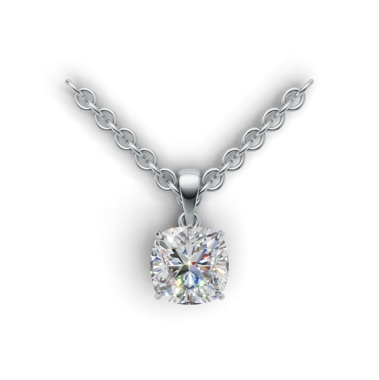 Pendant Cushion Solitaire K14 White Gold 2ct