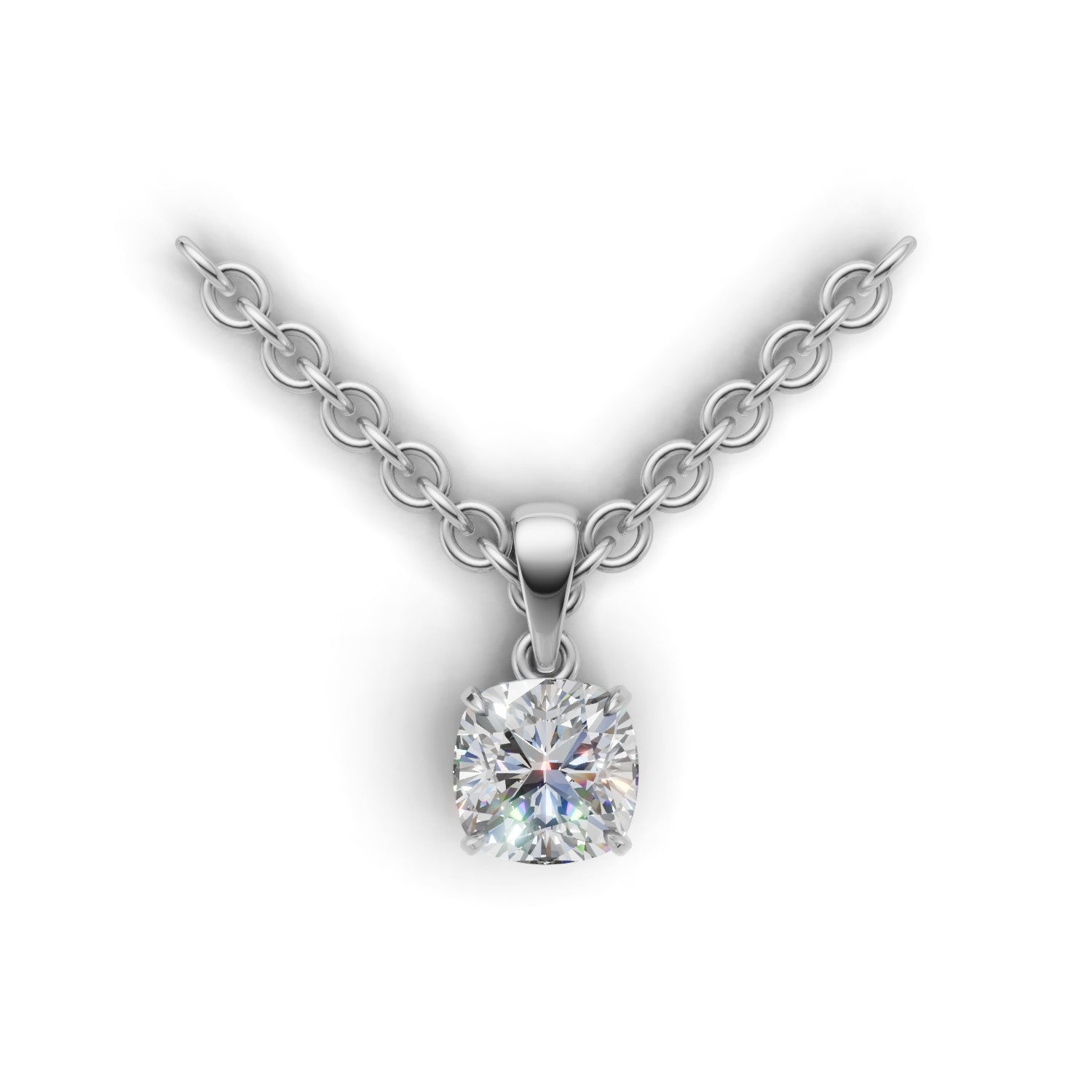Pendant Cushion Solitaire 18k White Gold 1ct