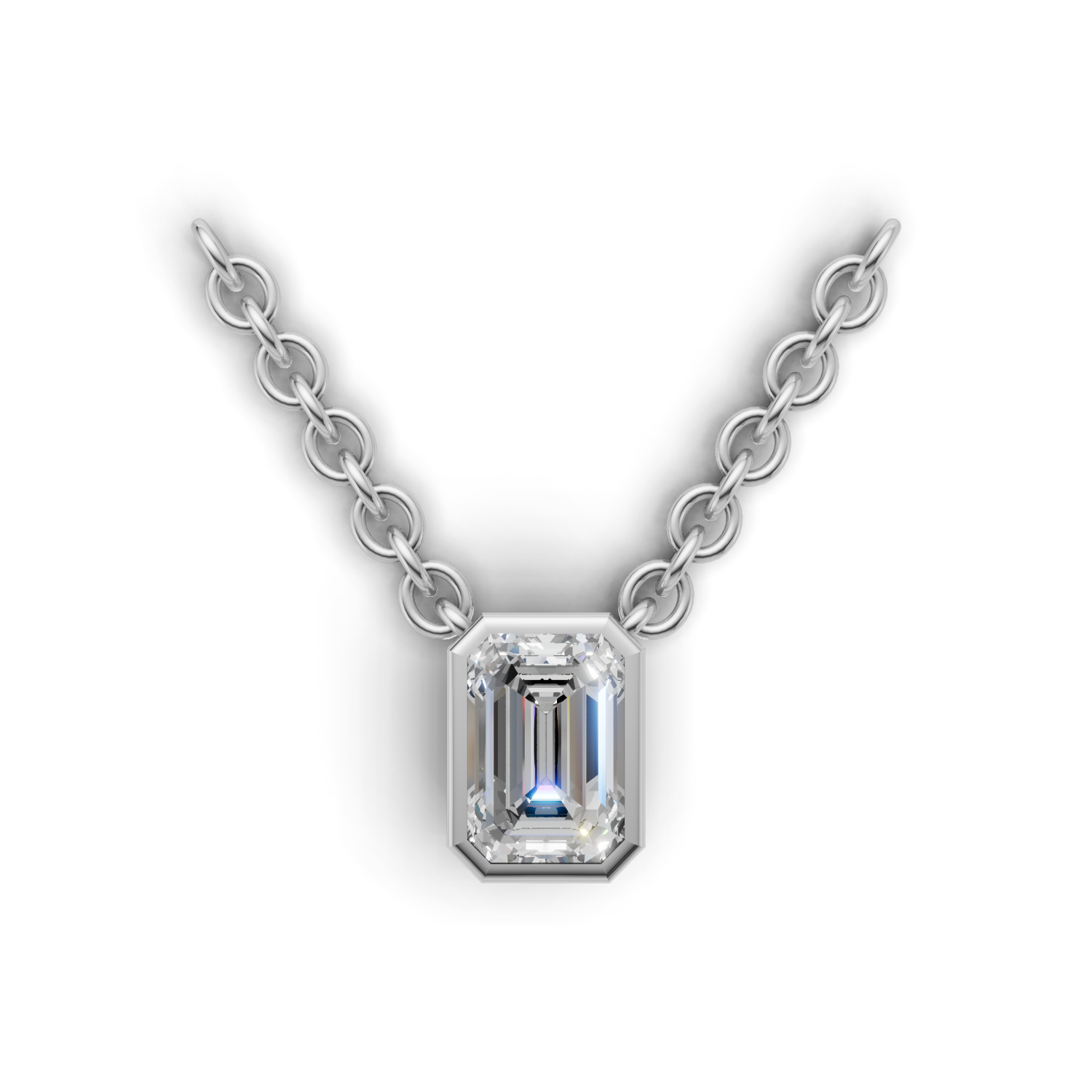 Pendant Emerald Bezel 18k White Gold 1ct