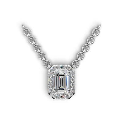 Pendant Emerald Halo 18k White Gold 1ct