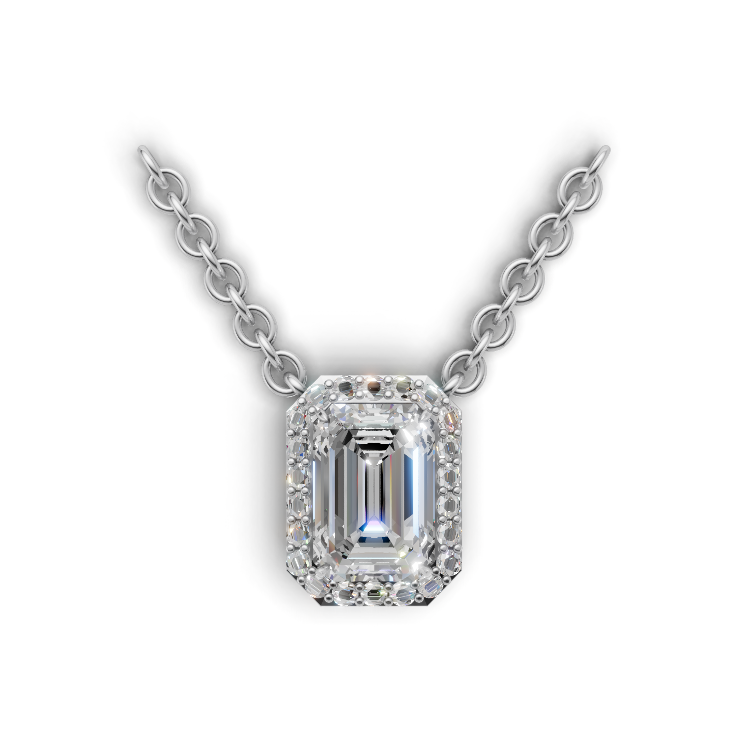 Pendant Emerald Halo 18k White Gold 2ct
