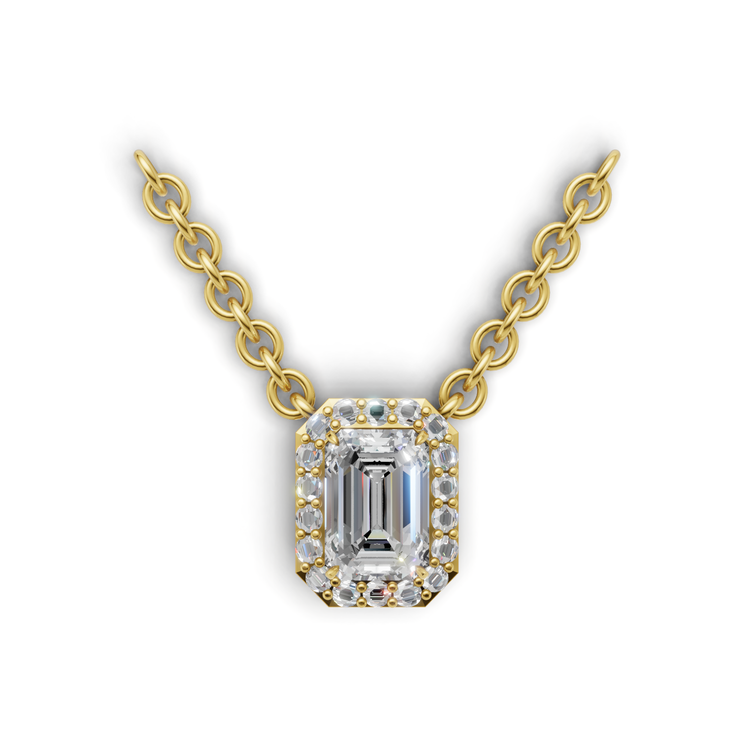 Pendant Emerald Halo 18k Yellow Gold 1ct