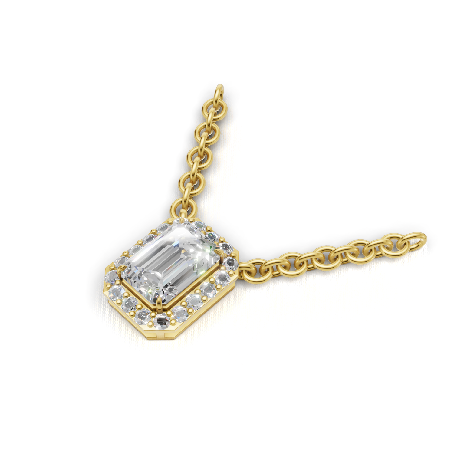 Pendant Emerald Halo 18k Yellow Gold 1ct