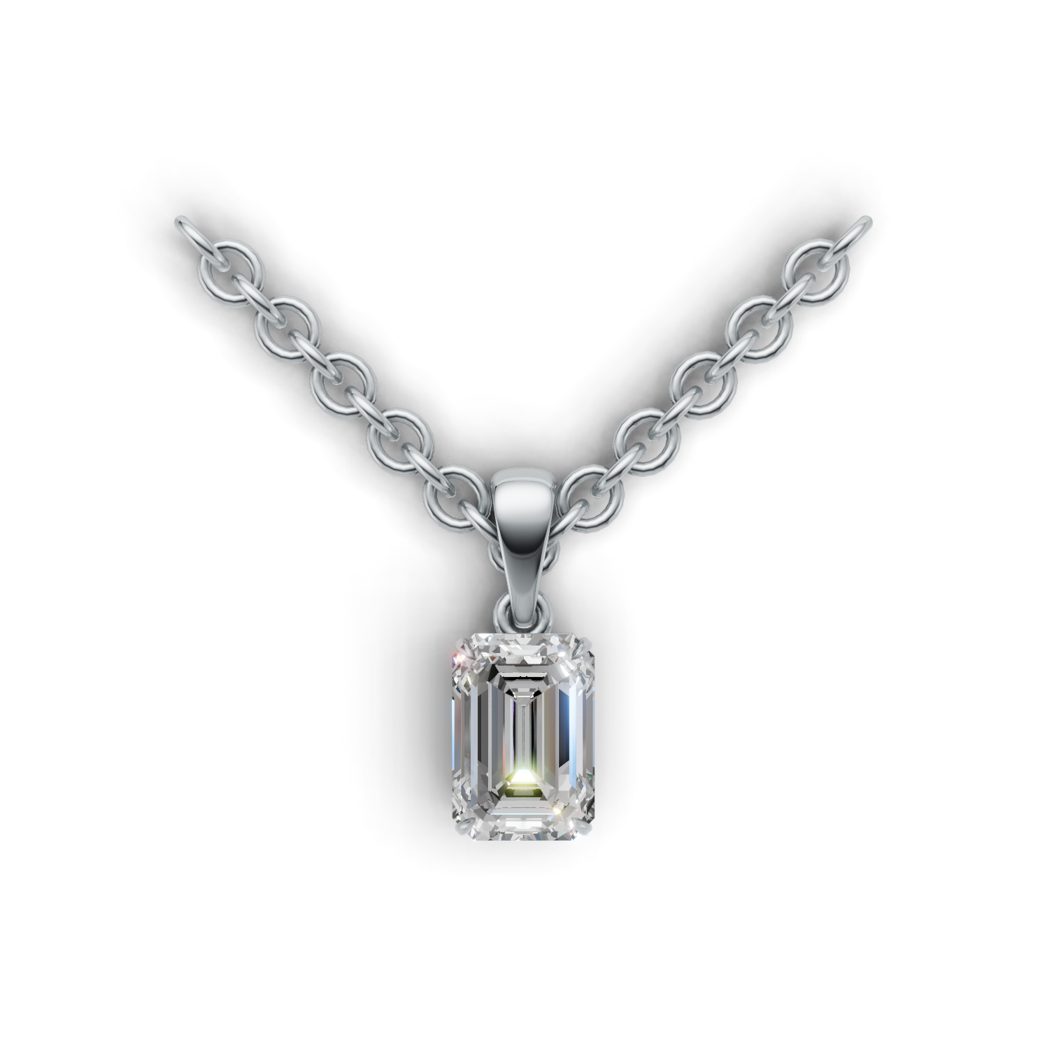 Pendant Emerald Solitaire K14 White Gold 1ct