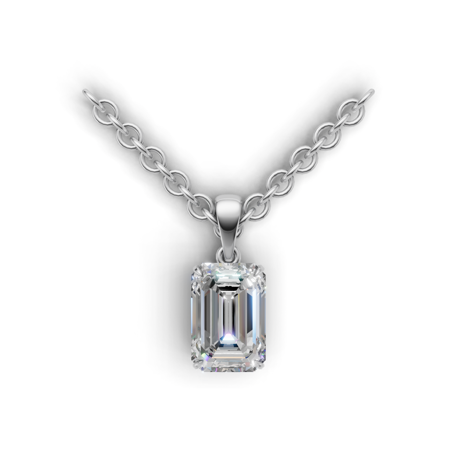 Pendant Emerald Solitaire 18k White Gold 2ct