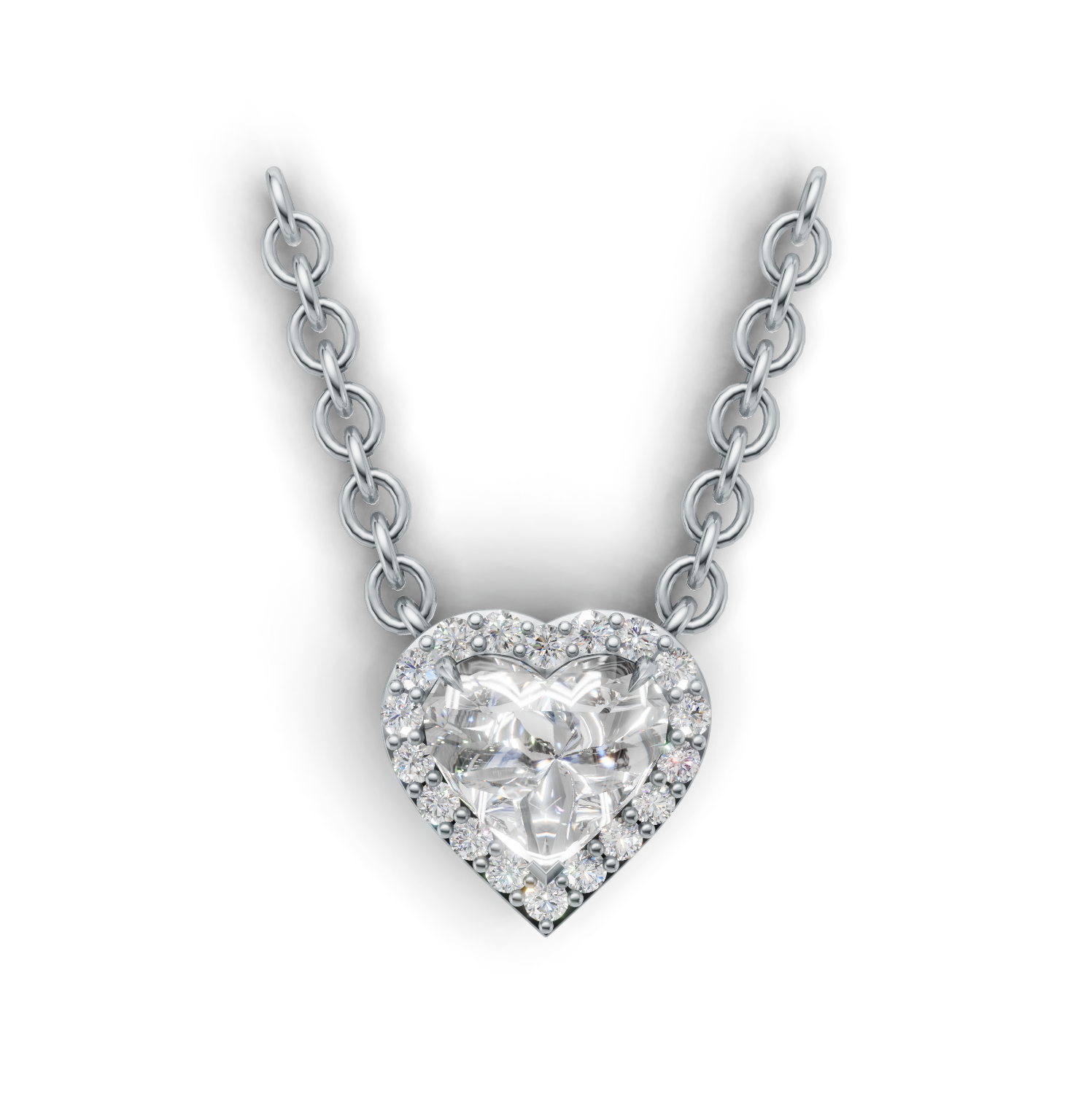 Pendant Heart Halo K14 White Gold 1ct