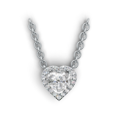 Pendant Heart Halo K14 White Gold 1ct