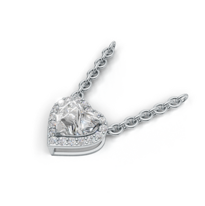 Pendant Heart Halo K14 White Gold 1ct
