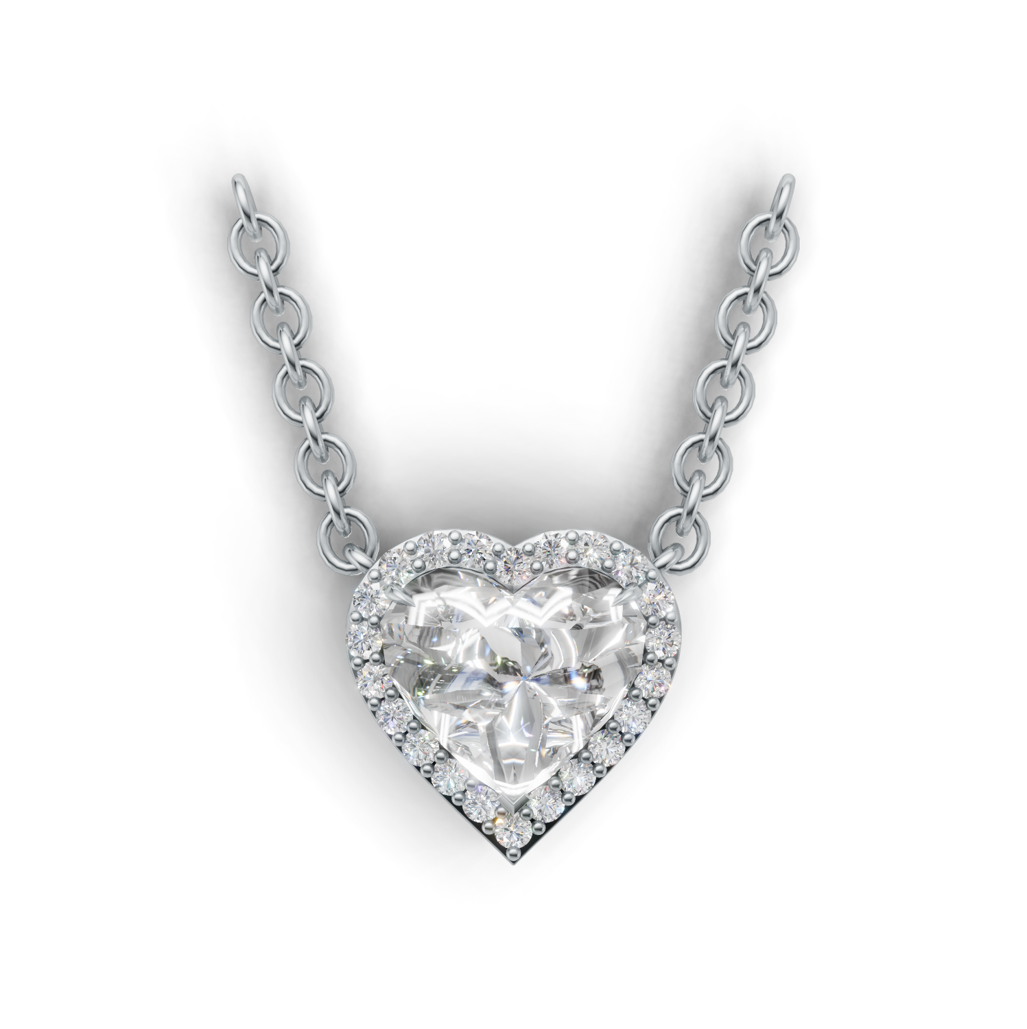 Pendant Heart Halo K14 White Gold 2ct