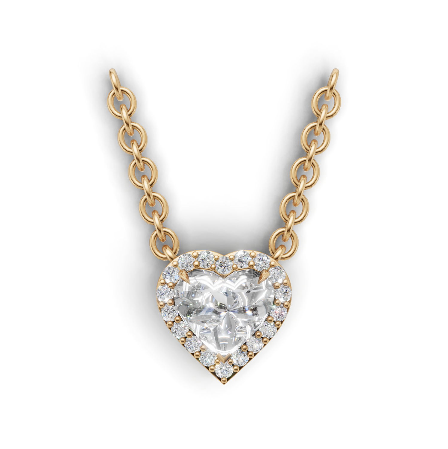 Pendant Heart Halo K14 Yellow Gold 1ct