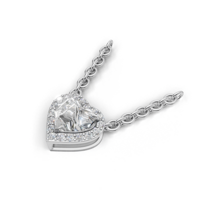 Pendant Heart Halo 18k White Gold 1ct