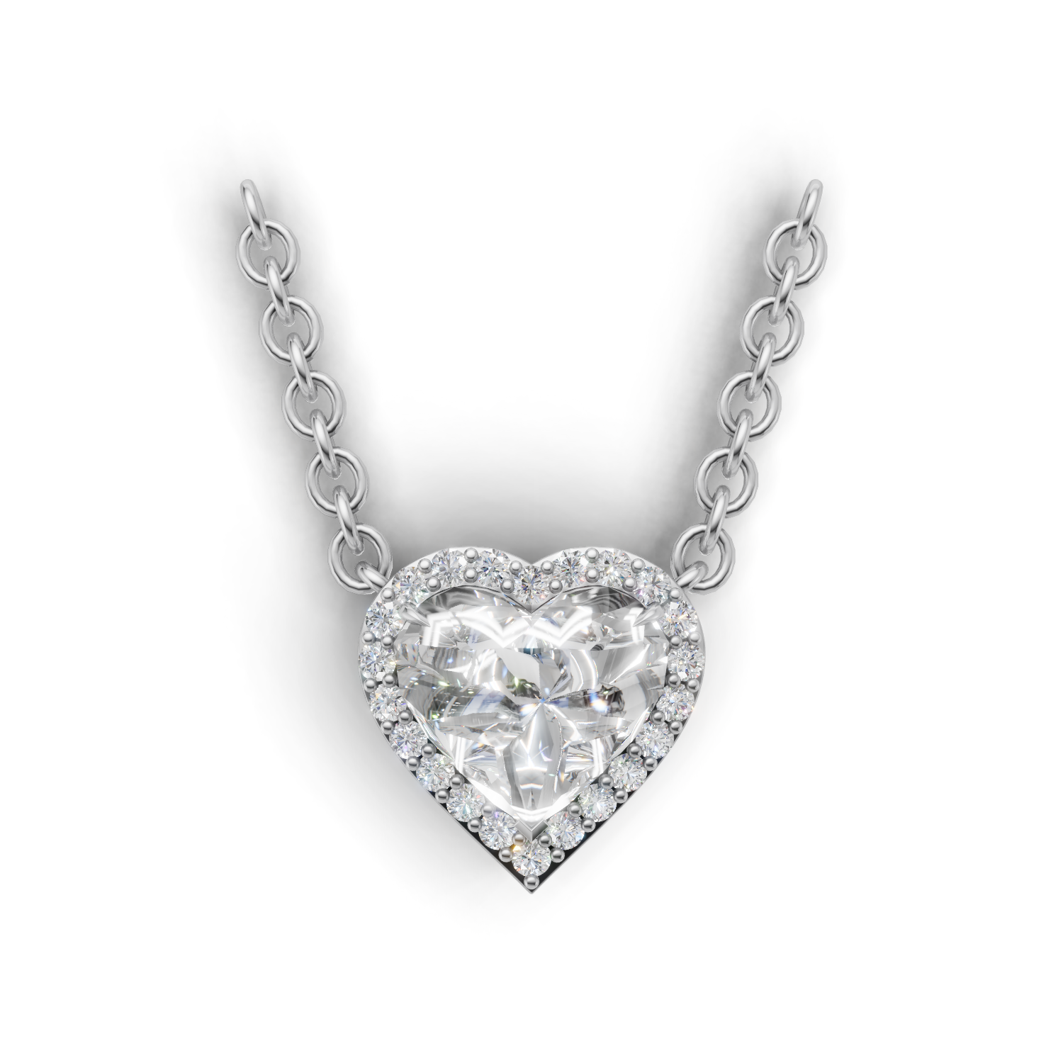 Pendant Heart Halo 18k White Gold 2ct